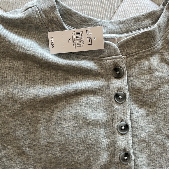 LOFT Henley Sweatshirt with Puff Shoulders - Picture 3 of 3